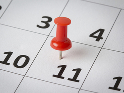 calendar with a red pin stuck into one of the days